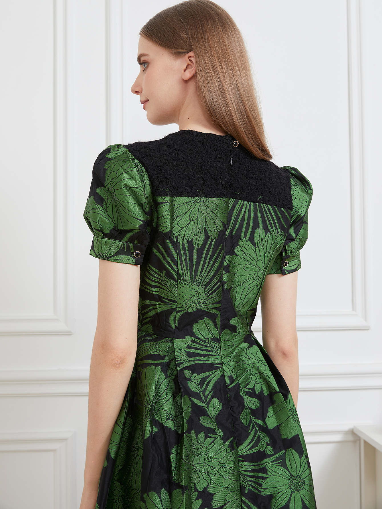 DEVCHATA-Robe Longue en Organza pour Femme, Tenue de Soirée Élégante, Patchwork de Dentelle, Manches Bouffantes, Nouvelle Collection Été