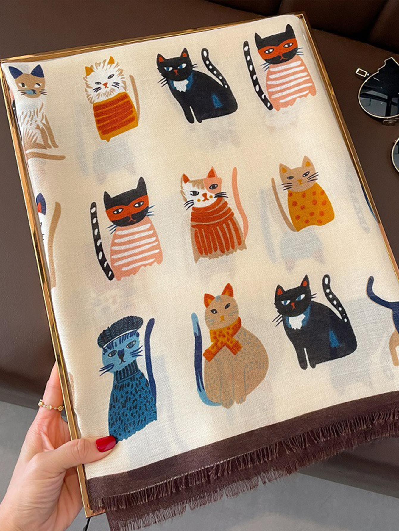 Écharpe imprimée d'animaux, motif de chat de dessin animé, Hijab en Viscose douce, châle Long pour femmes, enveloppe colorée, Tippet