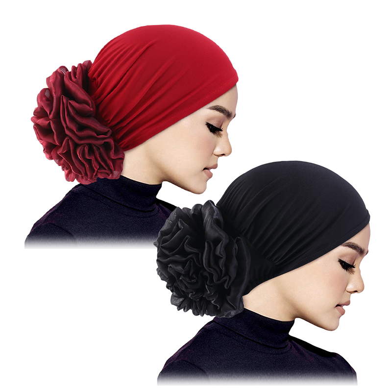 Hijabs pour femmes musulmanes, chapeau à grandes fleurs, écharpe de sauna de style ethnique, bandeau de sauna, bonnet à la mode, accessoires pour cheveux, 2 pièces