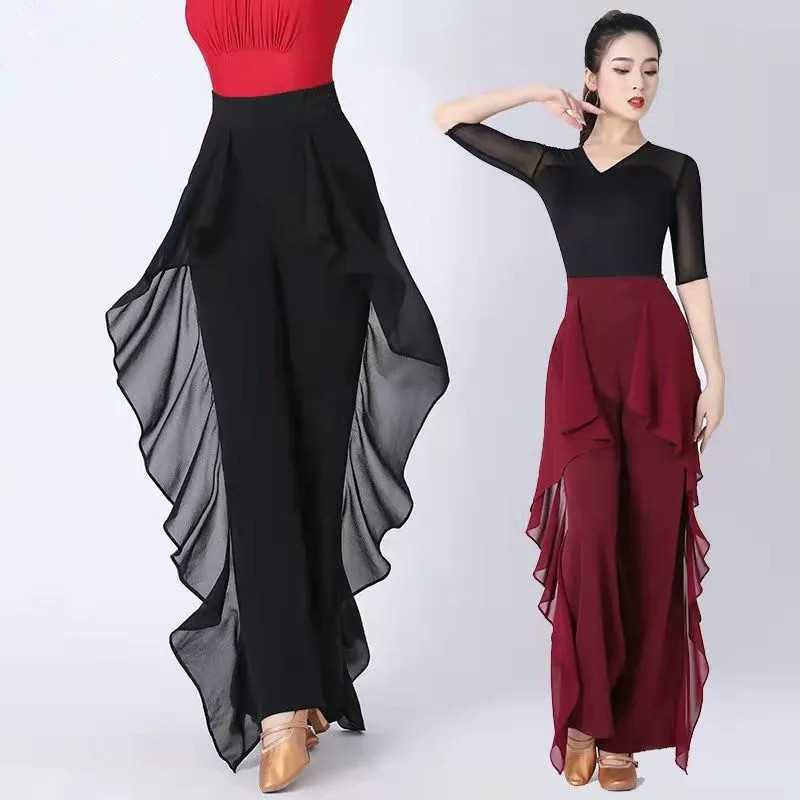 Pantalon de danse à jambes larges pour femmes, taille haute, feuille de Lotus sur le côté, sensation pendante sauvage, pantalon d'entraînement, nouvelle collection 2022