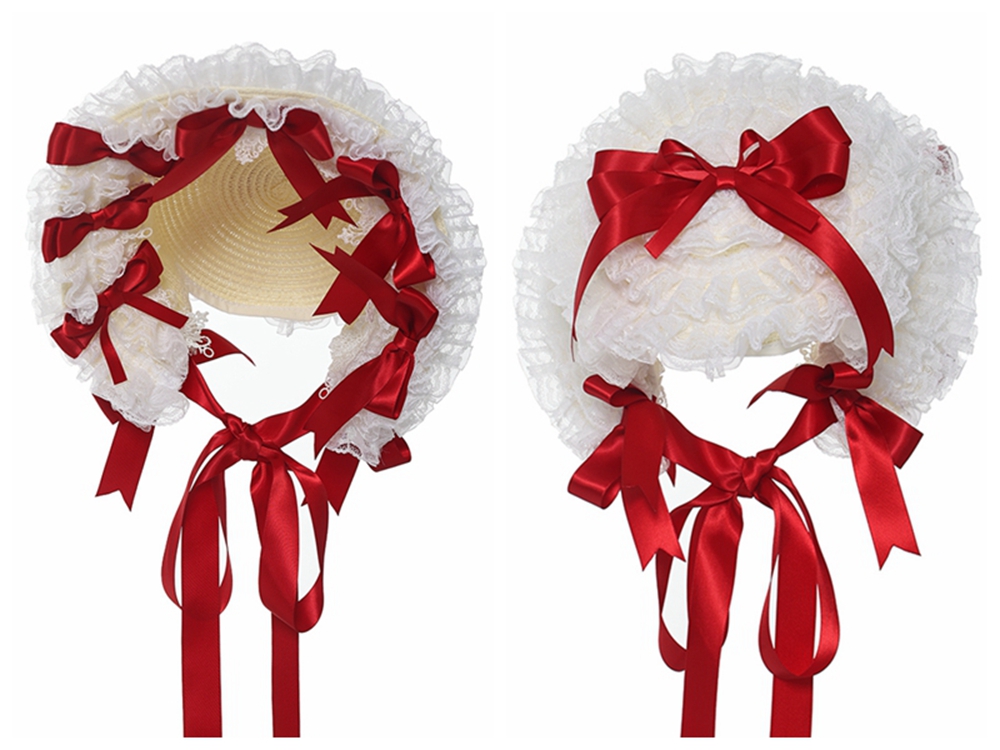 Chapeau en dentelle Lolita pour femmes, chapeau de paille victorien pour fête