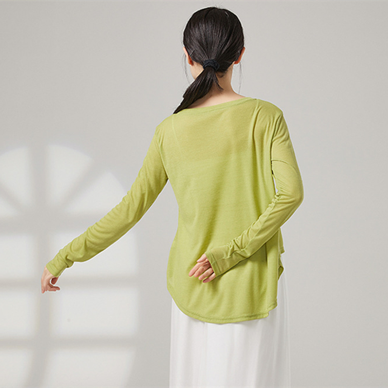 Haut de danse moderne pour femmes, chemise blouse ample à manches longues, col rond, ourlets inégaux, tenues décontractées, vêtements de pratique classique de Yoga