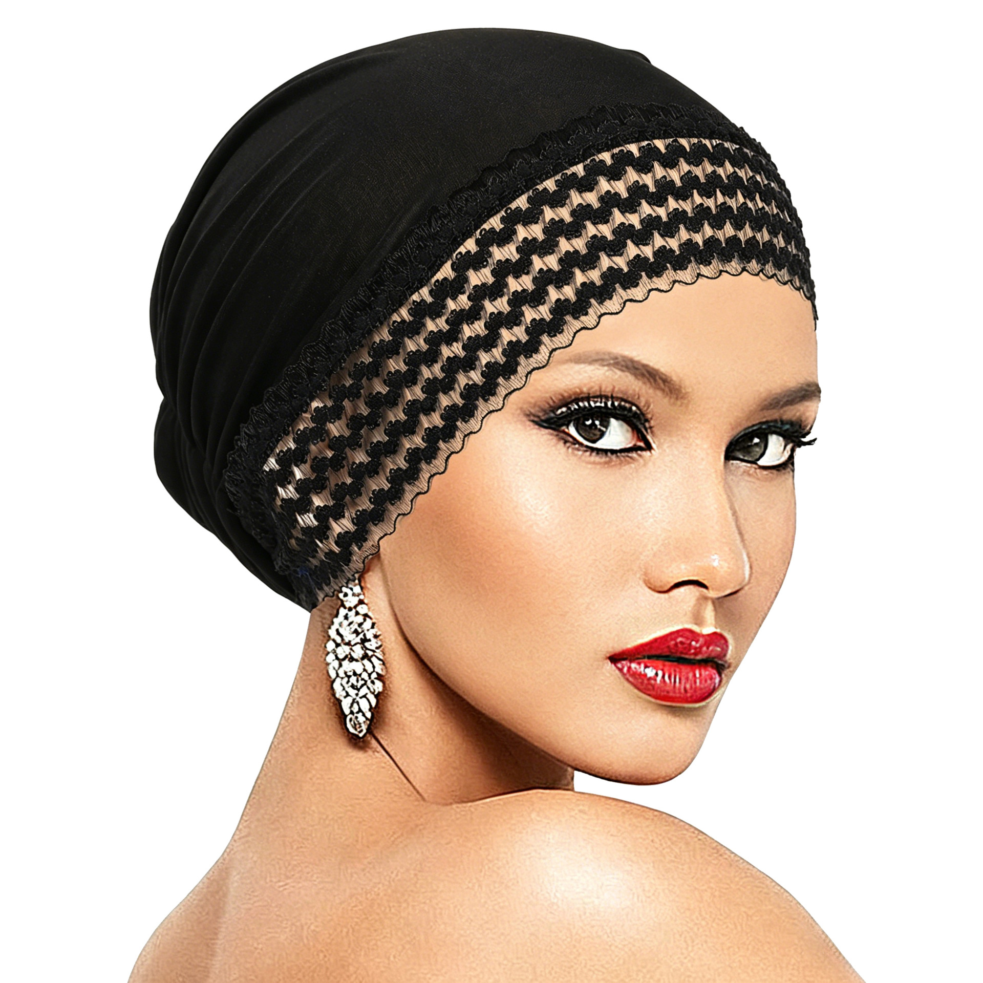 Turban pré-noué pour femme, hijab ajouré en dentelle, élastique, doux, respirant, couvre-cheveux, foulard quotidien pour chimiothérapie