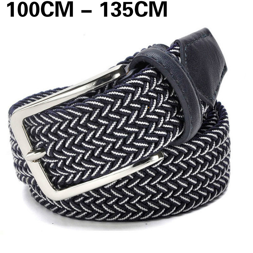 Ceinture en toile tissée à la main pour hommes et femmes, 2020 tissée à la main, ceinture élastique pour jeans, bleu et blanc, design de mode, 100-135cm