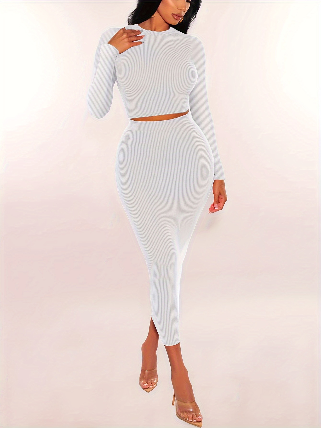 Ensemble de jupes à manches longues pour femmes, robe courte en Y, tenues de batterie skinny, olympiques deux pièces, vêtements minces, document solide