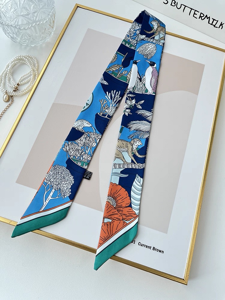 Foulard en soie polyvalent pour décoration de sac à main, cadeau pour femmes, ruban de cheveux à la mode, sangle de cravate, accessoire animaux de la Jungle