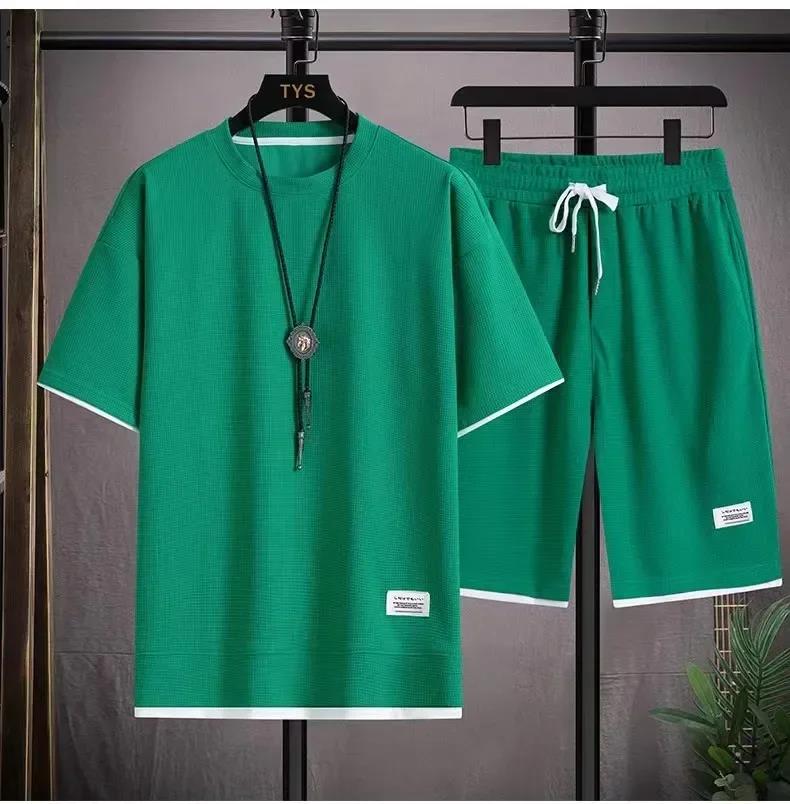 Nouvel ensemble sportif d'été 2026 pour homme – T-shirt décontracté et short – Survêtement de sport uni – Coupe ample – Taille 3XL