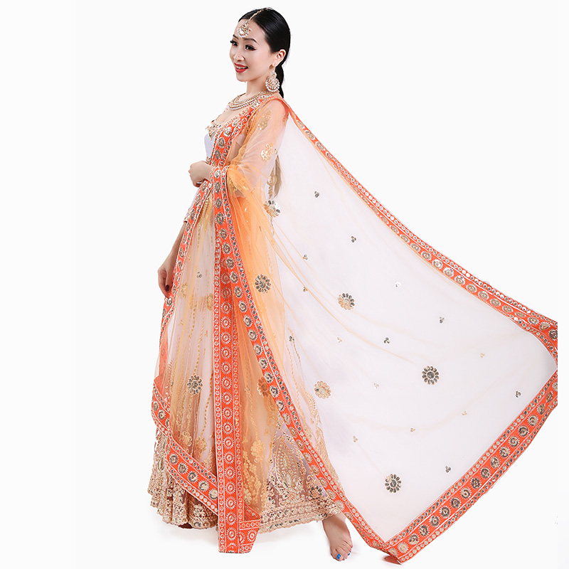 Écharpe Saree Indienne Brodée Multicolore pour Femme Adulte, Performance sur Scène, Accessoires Élégants, brevdu Ventre, DQL6631