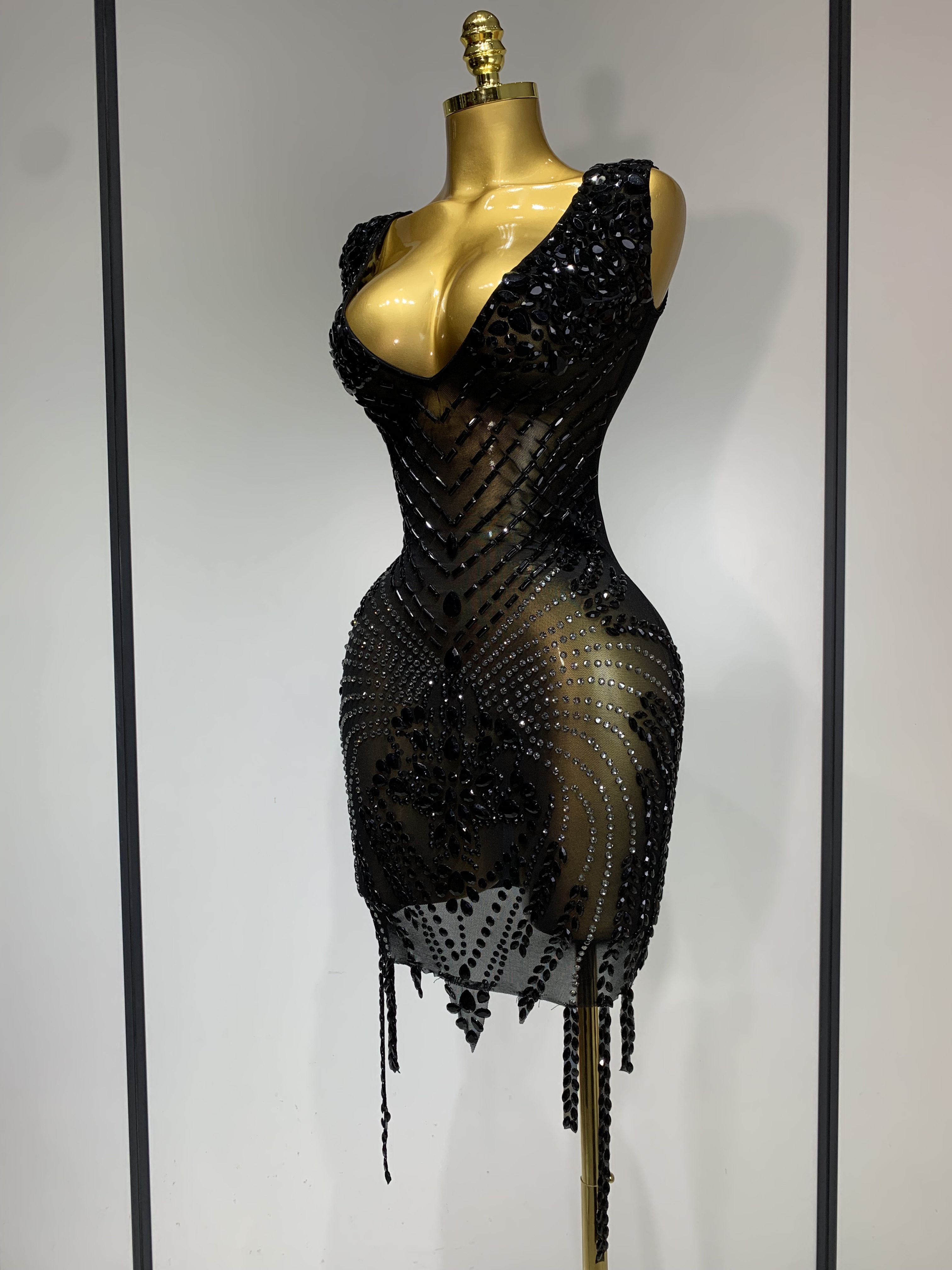 Femmes Sexy scène Performance tenue brillant strass robe moulante anniversaire célébrer soirée discothèque maille robe