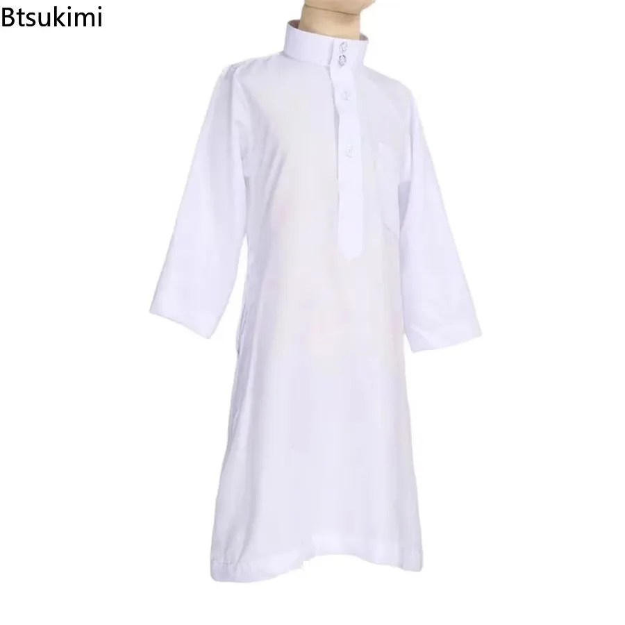 Nouveau Caftan islamique enfants Jubba Thobe garçons musulmans Abaya enfants Burqas blanc arabe col montant Robe à manches longues mode musulmane