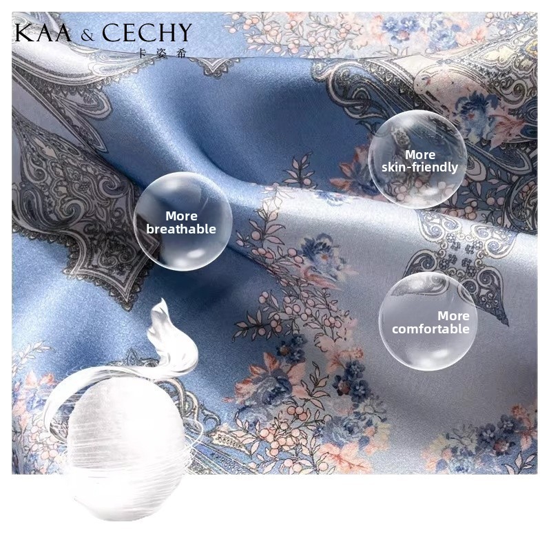 Foulard carré en soie de mûrier 100% motif floral baroque 50cm bleu, bandana de cou pour femme, accessoire de luxe pour sac, coiffure et bureau