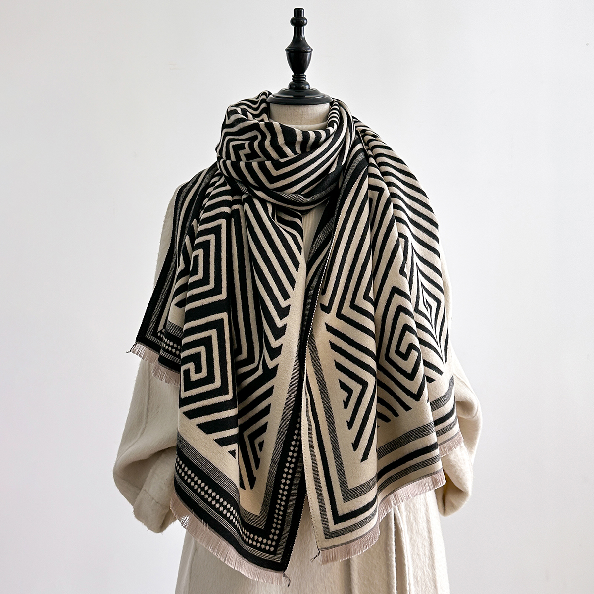 Écharpe élégante en cachemire Pashmina pour femmes, couverture et châle chauds d'hiver à franges double face