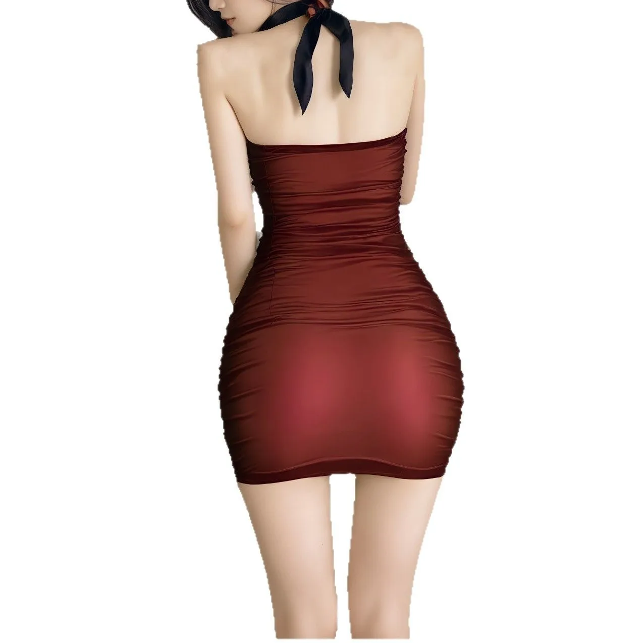 Robe plissée en maille moulante à col halter pour soirée, nouvelle collection européenne, vêtement féminin sans manches