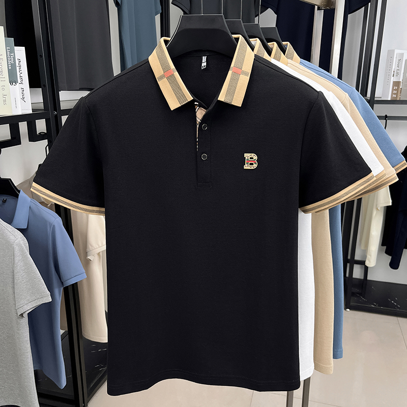 Polo à manches courtes avec logo de marque de luxe pour hommes, nouveau t-shirt d'été haut de gamme en coton et soie respirant, vêtements décontractés à la mode