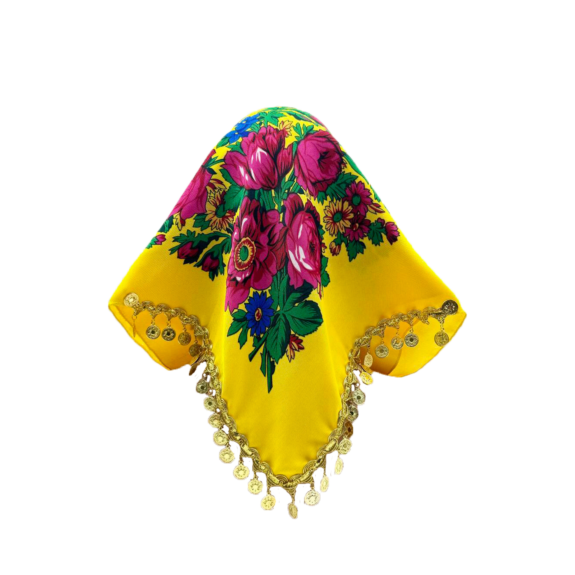 Écharpe carrée russe dorée scintillante à pompons pour femme, foulard de luxe à imprimé floral, bandana, pareo, bandeau pour femme, foulards et couvre-chefs féminins