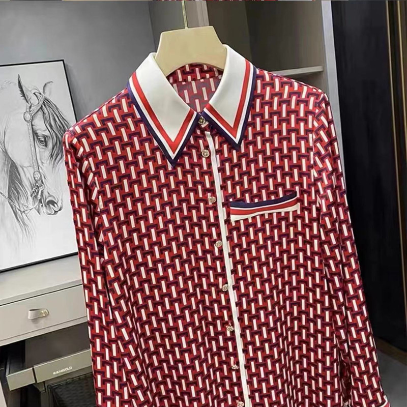 Chemise en soie satinée de haute qualité pour femmes, haut à manches longues en soie de mûrier avec Patchwork rayé, nouvelle collection printemps été 2025