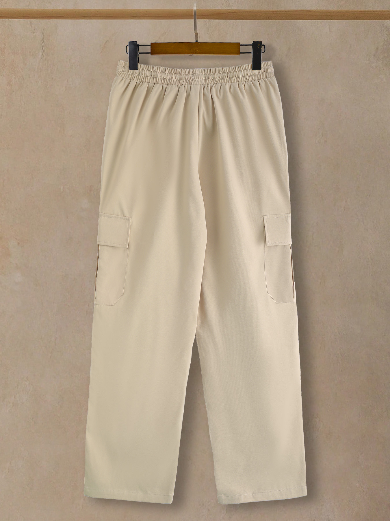 Pantalon cargo ample à cordon de serrage multi-poches kaki pour homme, pantalon décontracté droit pour l'été