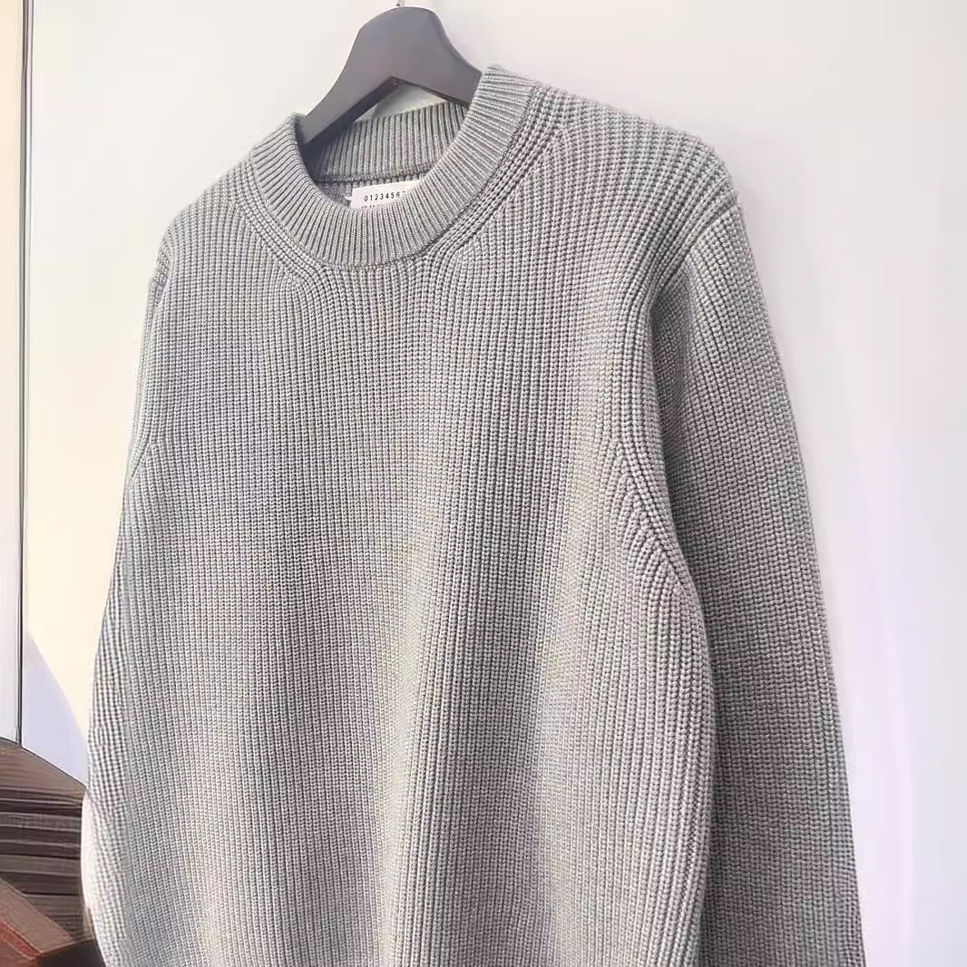 Pull tricoté pour homme, couleur unie, col rond, avec points de couture aux quatre coins, style décontracté, épais, manches longues, mélange de laine