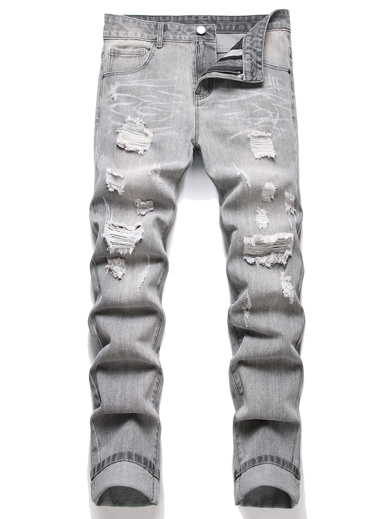 Jean pour hommes coupe ajustée confort jambe droite décontracté taille moyenne pantalon en jean pantalon gris vêtements pour hommes