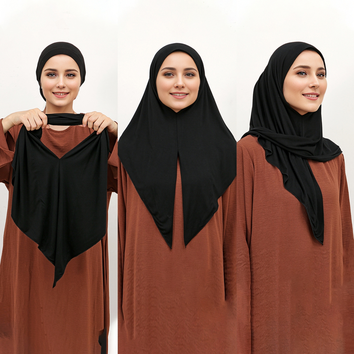Écharpe Hijab Instantané en Jersey Modal Solide pour Femme Musulmane, Turban Islamique Doux, 68x68cm
