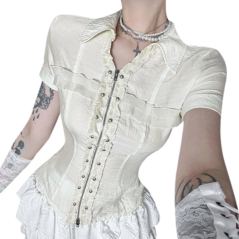 Blouses Gothiques Style Sombre pour Femme, Blouse d'Été à Manches Courtes, Chemise Élégante Gothique pour le Travail, Blusas Mujer De Moda