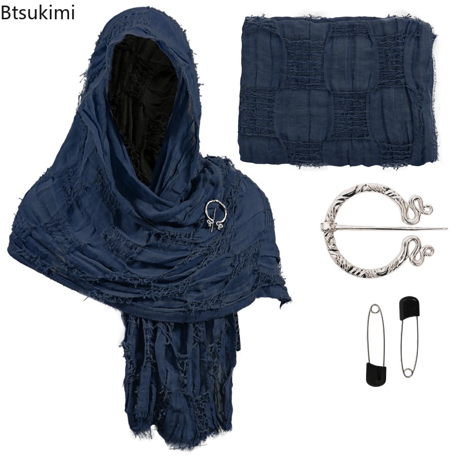 Nouvelle Écharpe Châle Cape Médiévale 2026, Style Viking avec Broche, Châle à Capuche Style Mendiant, Mode Décontractée Polyvalente Streetwear