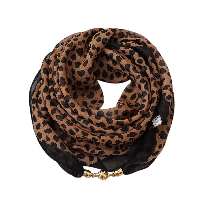 Écharpe à boucle magnétique à imprimé léopard pour femmes, écharpe carrée polyvalente en soie fine, écharpe à décoration angulaire, facile à porter, 63 cm