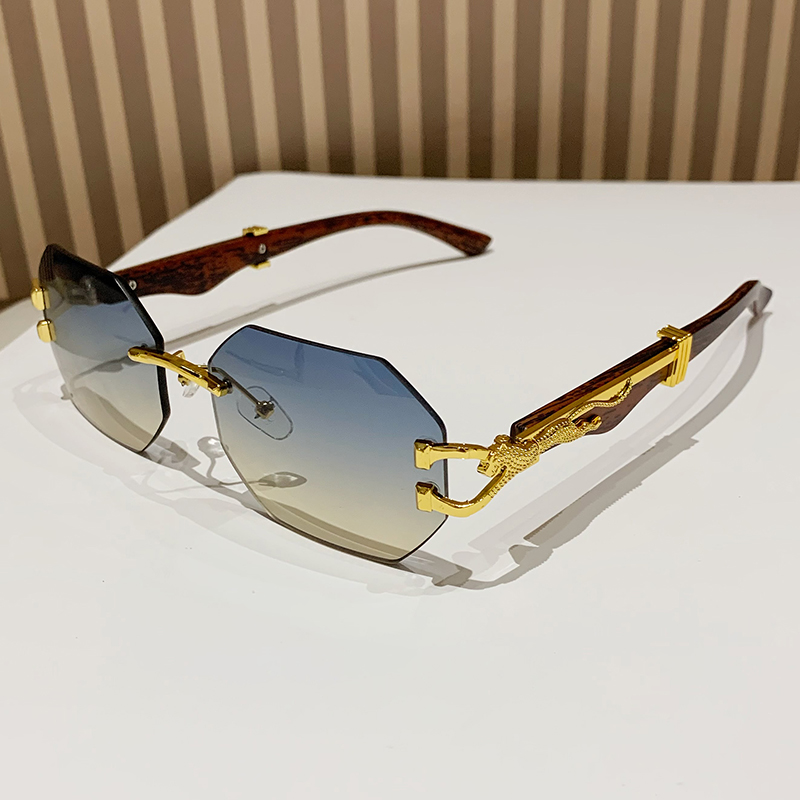 Lunettes de soleil carrées sans bords pour hommes et femmes, avec hexagone rétro, sans cadre, marque de luxe de styliste, nuances UV400, 2024