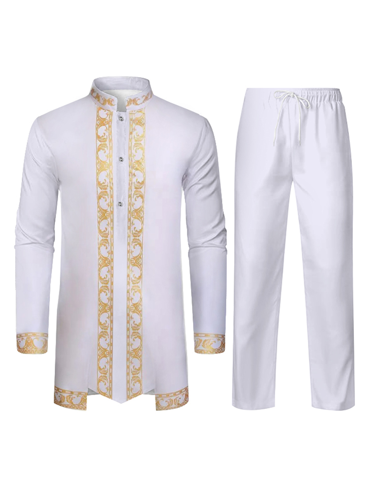 Moyen-Orient Culture Traditionnelle Robe Musulmane Arabe Hommes Vêtements Traditionnels 3D Technologie Imprimé Motif Deux Pièces Ensemble Vêtements