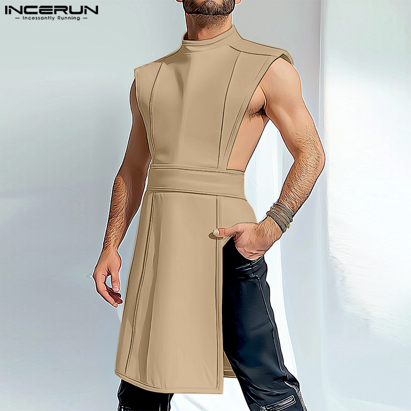 INCERUN-Débardeurs simples à col rond pour hommes, conception à ourlet irrégulier, documents solides, gilets simples, beau, printemps, 2025