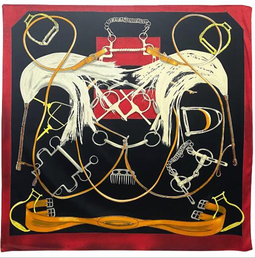 Foulard en soie sergé pour femmes, 130CM, grand châle, étoles, ceinture, chaînes, carré imprimé, bandana enveloppant