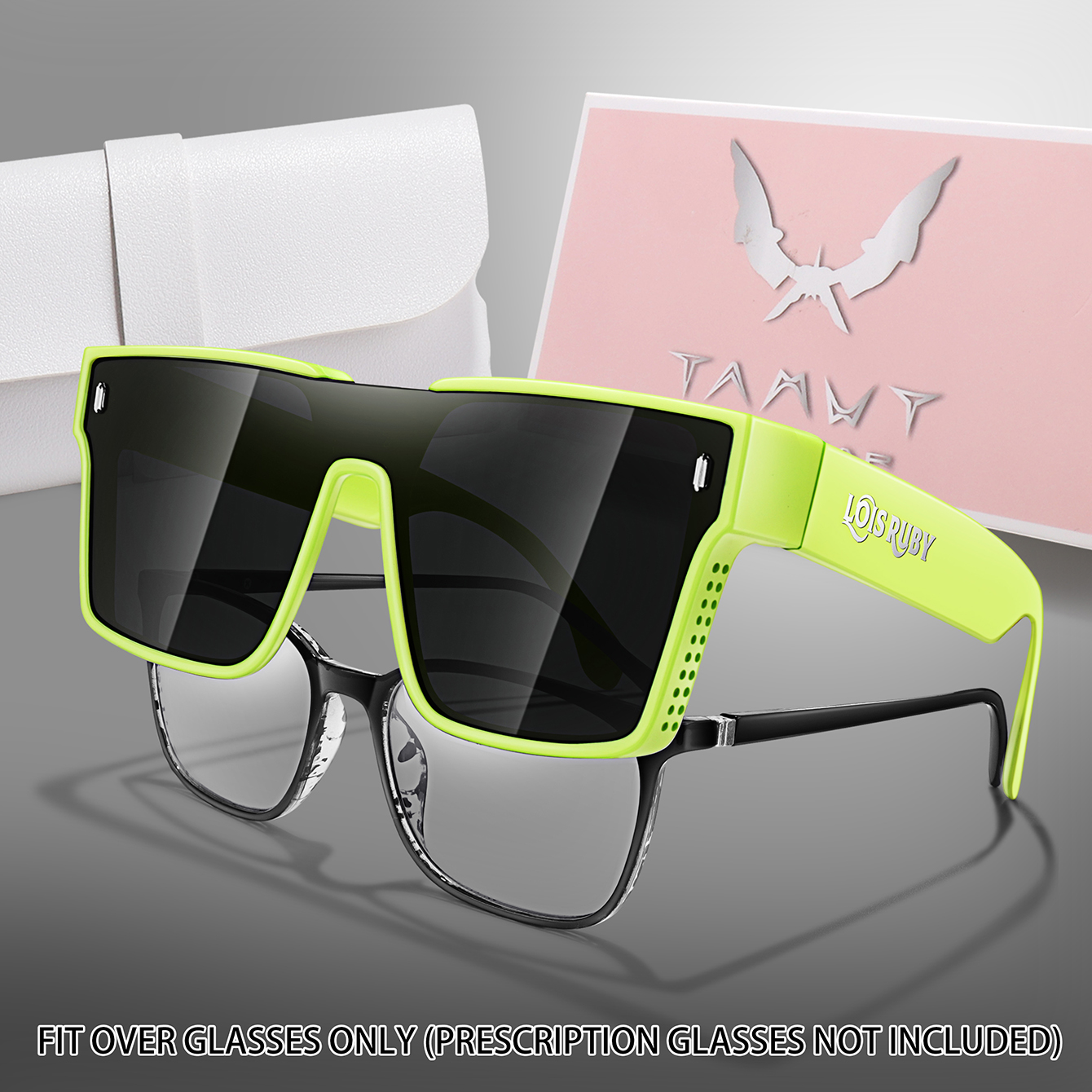 Lunettes de soleil UV400 pour hommes et femmes, avec étui en PU, grande monture, jambes larges, pour la conduite, l'équitation, la course à pied, la pêche, unisexe