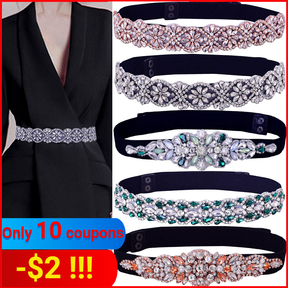 TOPQUEEN – robe pour femmes, ceinture élastique à la mode, strass scintillant, ceinture extensible, décoration de fête de voyage, grande taille personnalisée