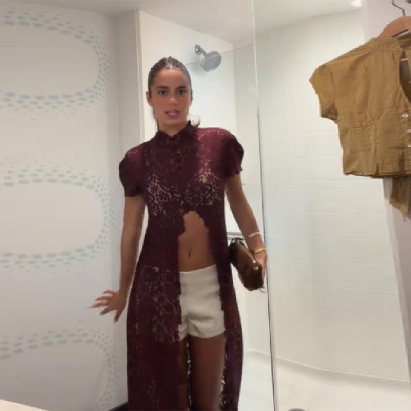 Ensemble pantalon et cardigan long en dentelle ajourée, haut court à manches courtes col rond, pantalon taille haute à jambes larges, Nouveauté 2026, Tenues de festival pour femme