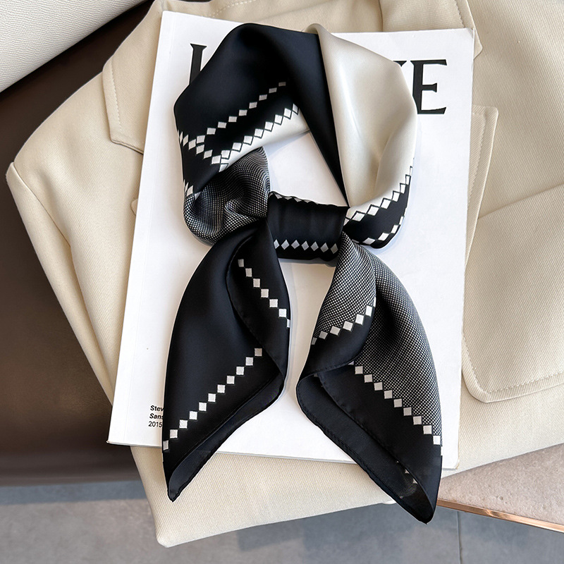Foulard carré à carreaux en soie pour femmes, marque de luxe, Satin, cravate pour cheveux, bandeau de travail doux, nouvelle tête Hijab, 2024
