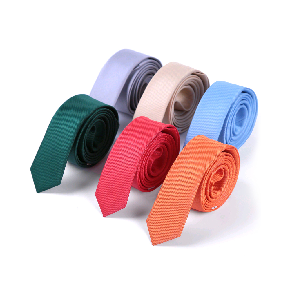 KAMBERFT mode décontracté 4 cm mince soie cravate couleur unie noir rouge cravates à la main hommes tissé maigre cravate pour la fête de mariage