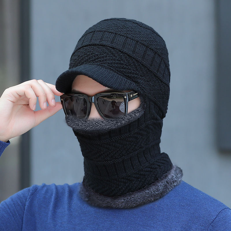Bonnet tricoté pour homme pour l'hiver, chaleur extérieure, couvre-visage, bonnet tricoté pour femme, écharpe de cyclisme, bonnet pull-over en velours une pièce