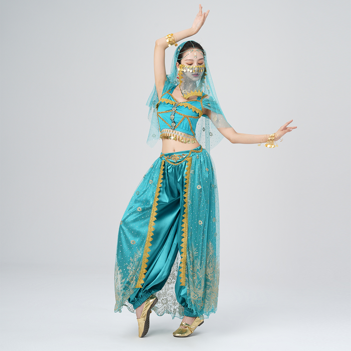 Costumes de spectacle de danse du ventre pour femmes, costume pantalon de princesse Aladdin Jasmine, vêtements de fête, tenue de danse