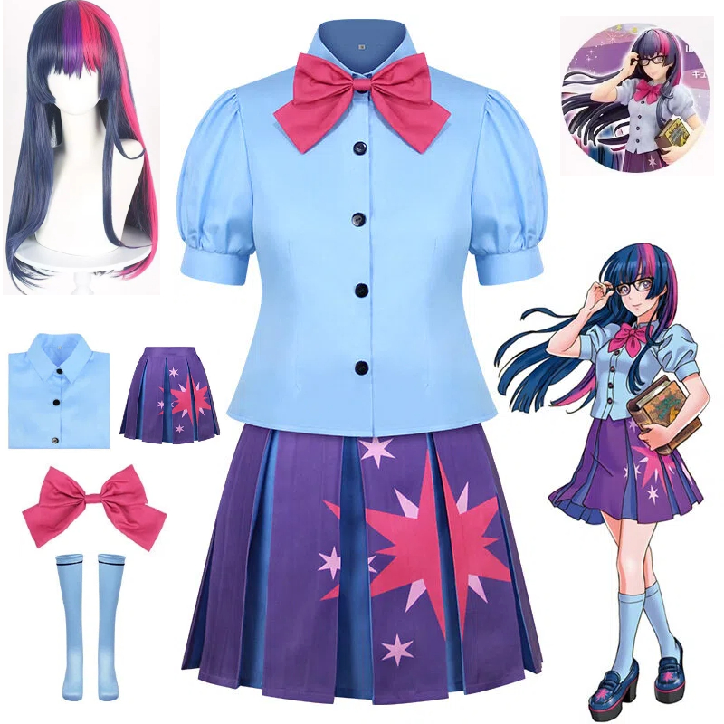 Tenue de Jeu de Rôle Fille Anime, Ensemble Robe Courte et Perruque, Costume de Fille Chevalière Fantastique, Vêtements de Déguisement pour Fête d'Halloween et Spectacle Scénique