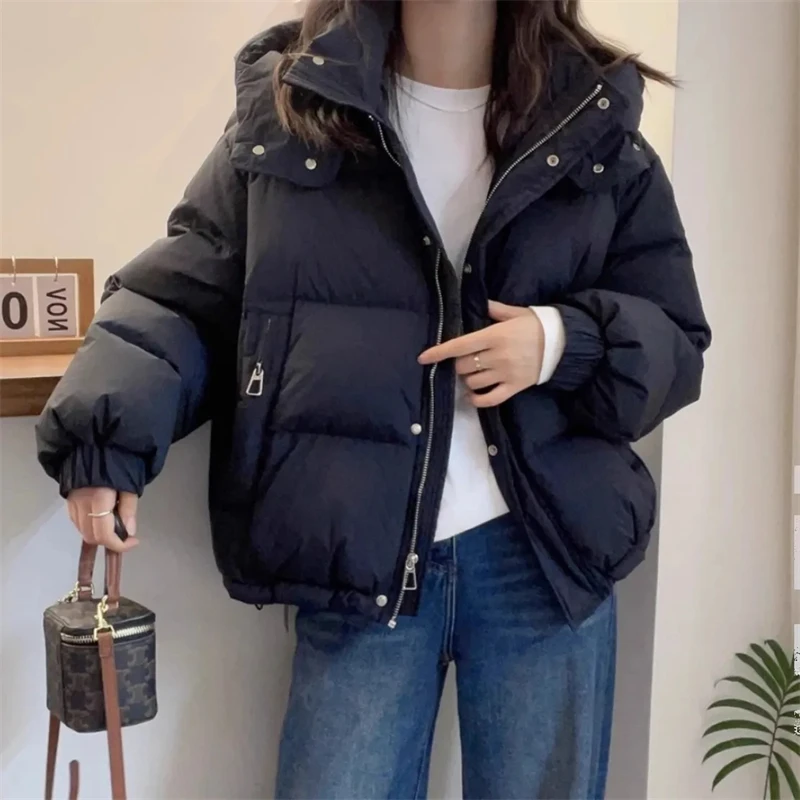 Parkas à capuche surdimensionnés en coton coréen pour femmes, manteau optique chaud, veste matelassurera adt, vêtements d'extérieur à fermeture éclair pour femmes, mode solide, hiver