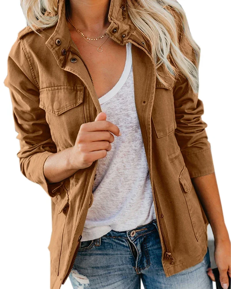Femmes veste à glissière automne vêtements de dessus pour femmes à manches longues décontracté Streetwear manteau coupe-vent Anorak col montant vestes