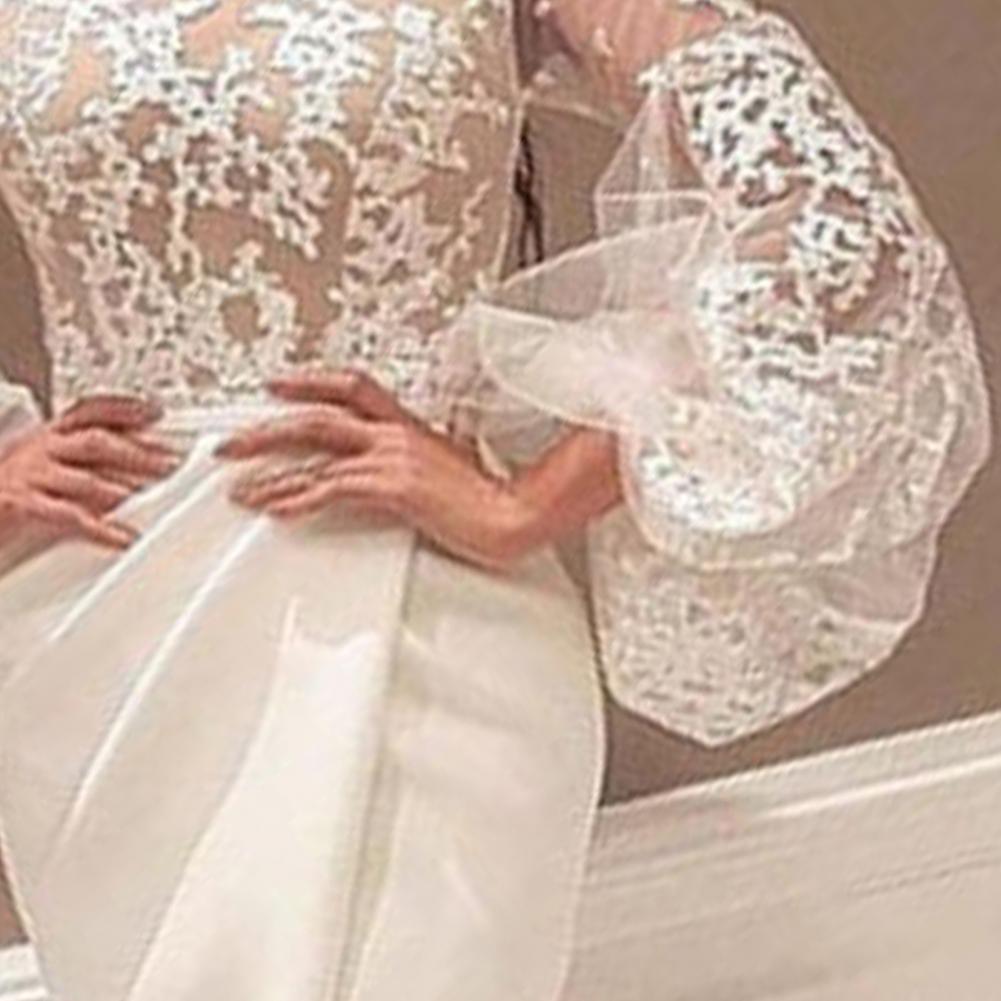 Robe de soirée longue transparente à col roulé pour femmes, taille haute, ourlet fendu, manches bouffantes, vêtements de fête