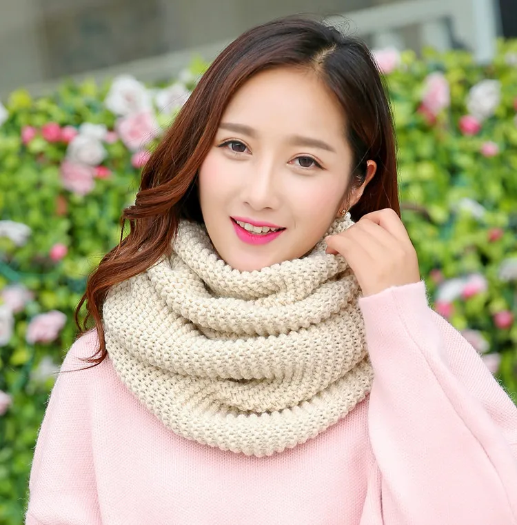 Écharpe en tricot épais de couleur unie pour femmes automne hiver Style coréen écharpe de cou chaude