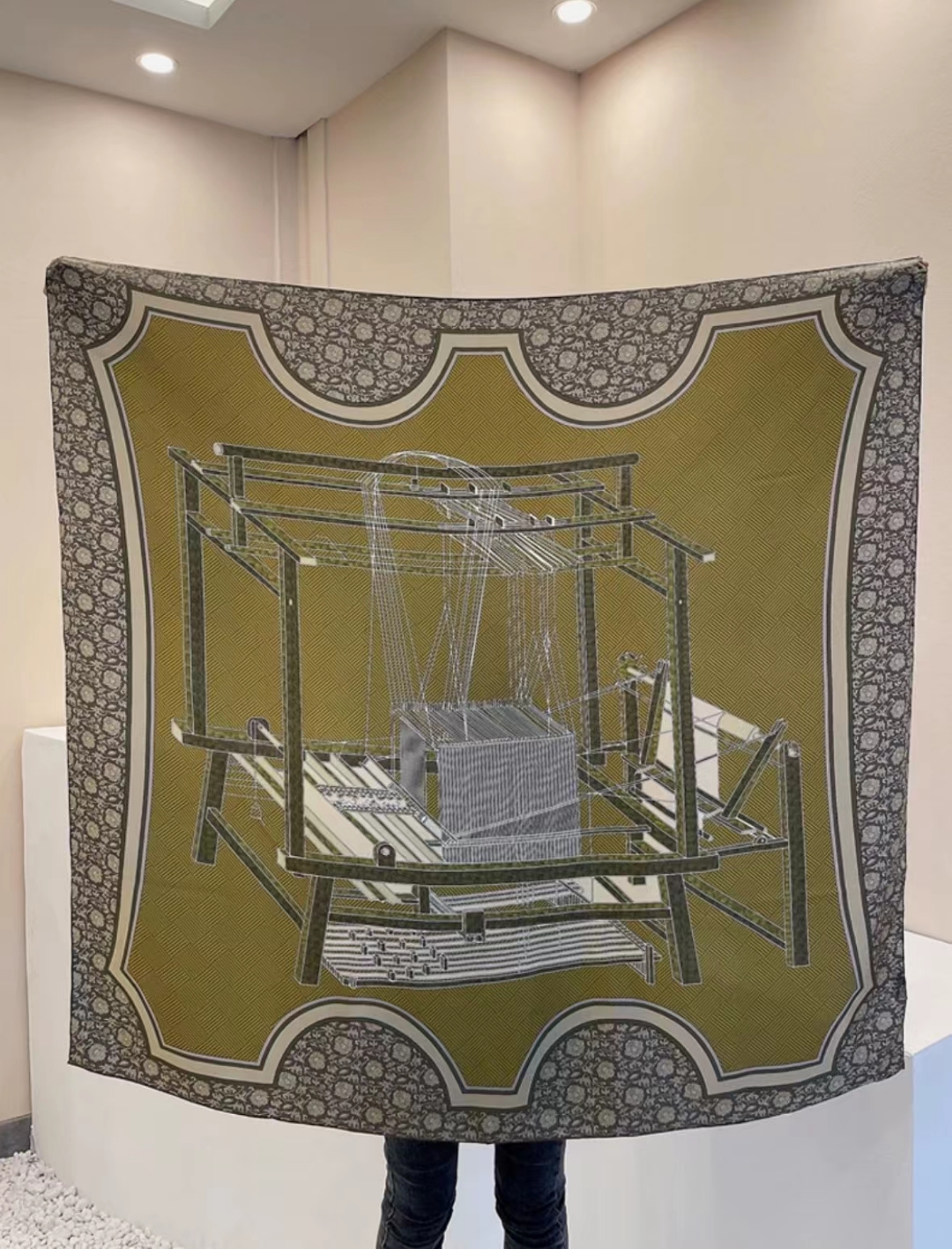 BYSIFA-Foulard Hijab Carré pour Femme, Grand Châle Paisley, Vert Armée, 100% Naturel, Marque de Mode, Automne et Hiver