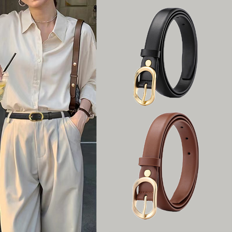 Ceinture en cuir PU rétro pour femme, ceinture en jean polyvalente, sangle de mode, or, nouveau