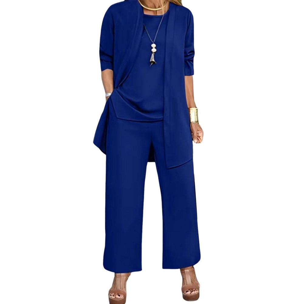 Ensemble de tailleur-pantalon 3 pièces pour femme, cardigan à manches longues, col rond, jambe large, vêtements pour femme, FJFN, tenue de printemps, automne