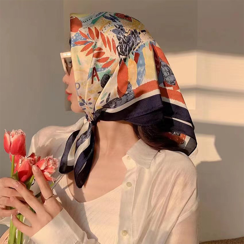 Foulard Carré Imprimé à la Mode pour Femme et Fille, Hijab en Satin, Bandana, Bandeau de Sauna Musulman, Bandeau de Cheveux, Châles Ronds