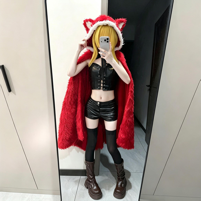 Costume de cosplay Black Souls pour femme, ensemble complet avec cape à capuche rouge Reke, corset et short, pour Halloween et fêtes quotidiennes