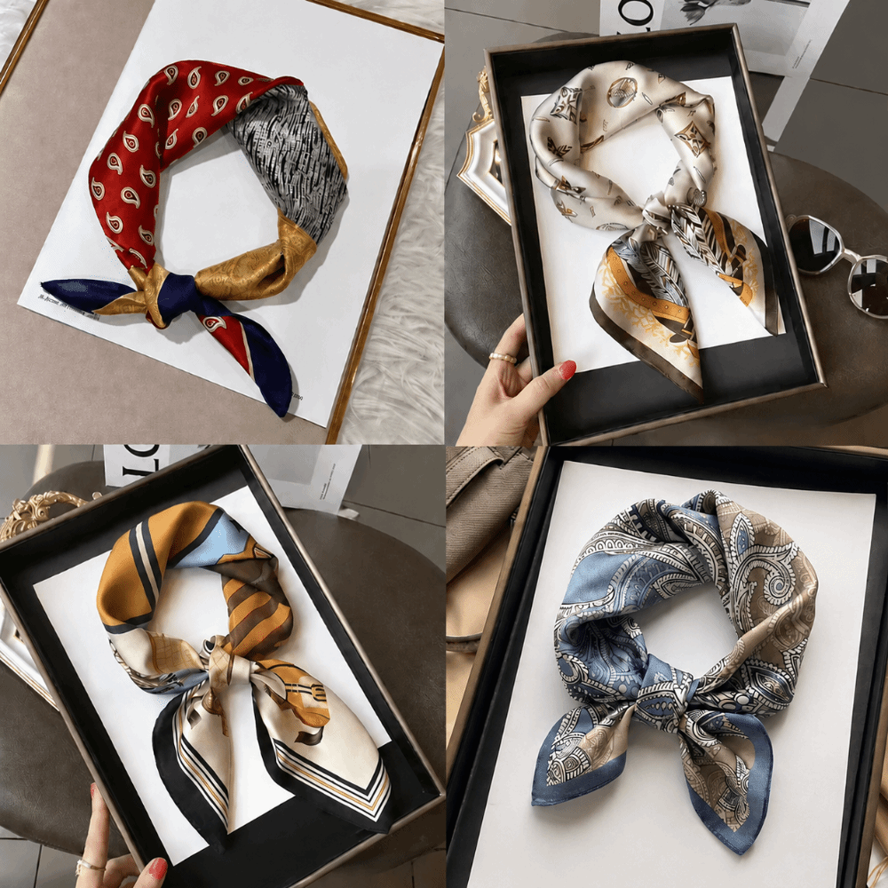 Écharpe carrée en soie, imprimé floral, texture douce, hijab, foulard, tissu satiné, forme carrée, imprimé floral