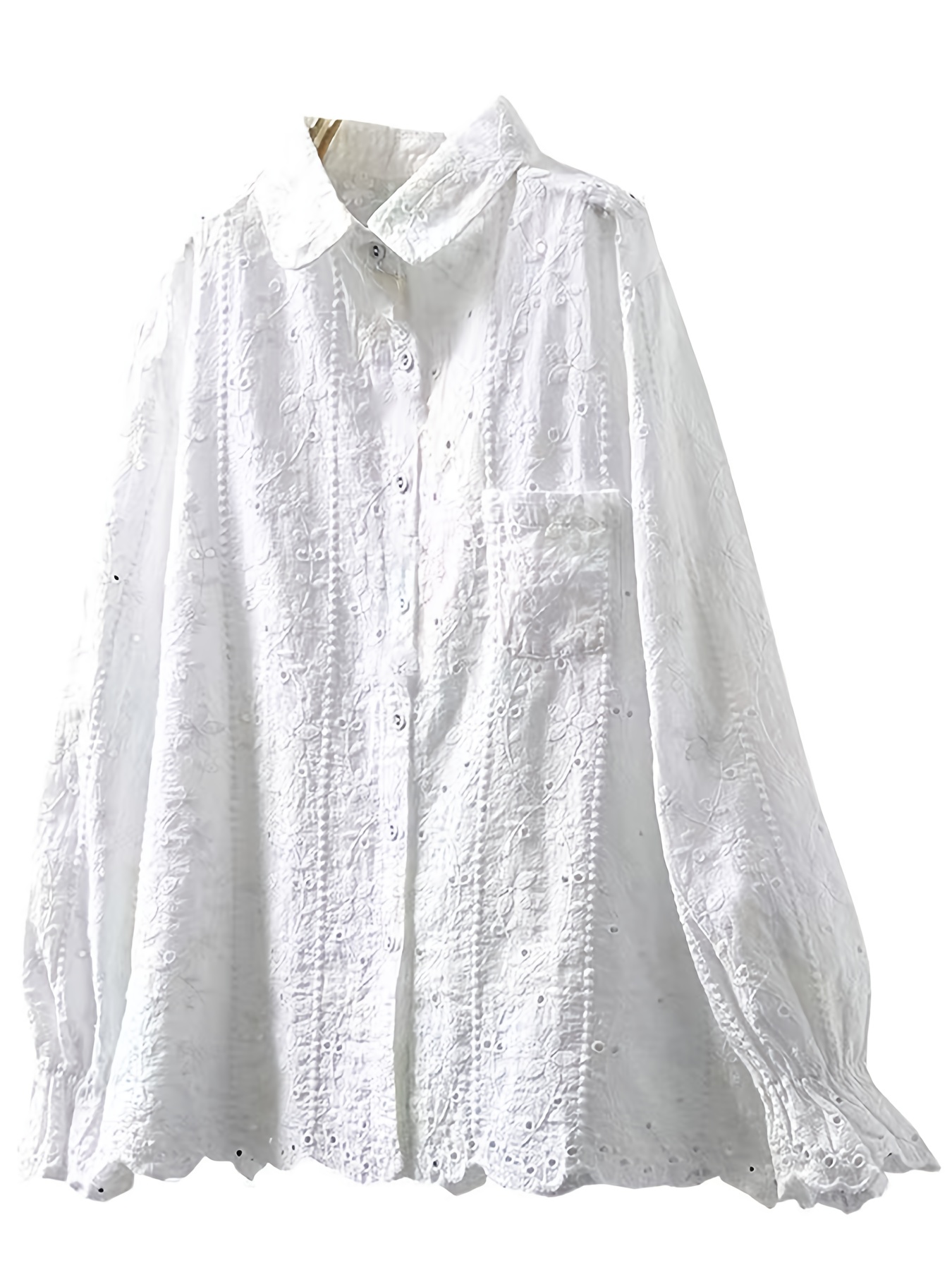 Chemisier blanc vintage ajouré pour femme, chemise ample en coton à manches longues, haut décontracté à superposer